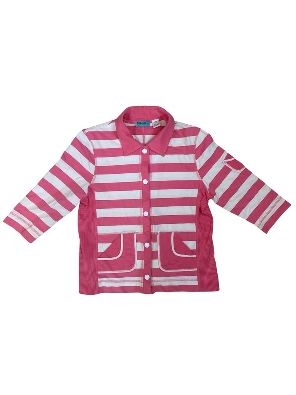 ⭐️ Onque Casuals Pink and White Striped 3/4 sleeve Top- size Medium